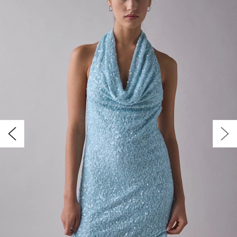 Urban Outfitters Light Blue Sequin Halter Mini Dress